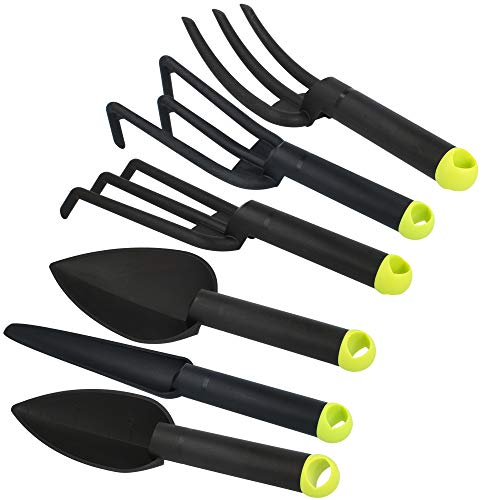 com-four® 6-teiliges Premium Garten-Werkzeug Set - Klein-Grubber, Blumen-Kelle, Pflanzen-Kelle, Blumen-Gabel, Rechen und Unkraut-Stecher - für Garten und Balkon (06-teilig) von com-four