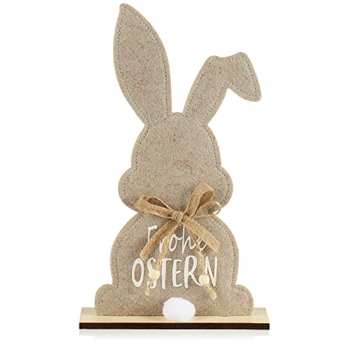 com-four® Deko Aufsteller für Ostern - Niedlicher Filz-Osterhase - Osterdeko zum Hinstellen - Osterdekoration aus Holz, Filz und Jute (1 Stück - Hase mit Schrift) von com-four