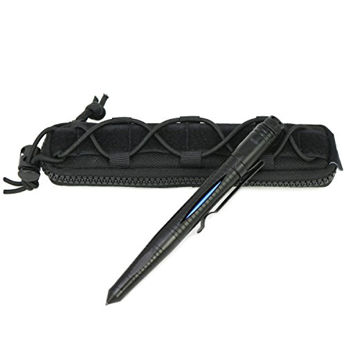 com-four® Tactical Kubotan Pen Kugelschreiber Mehrzweckstift MPP aus Flugzeug Aluminium, schwarz mit Inlay in verschiedenen Farben [Auswahl variiert] von com-four