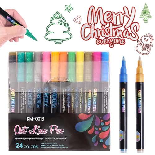 Magische Stifte, 2024 Neuest Pastell Textmarker Set, 24 Farben Acrylstifte Marker Dual-Line Highlighter Metallic Stifte Outline Marker Filzstifte Doppelfasermaler Acrylmarker für DIY Bastel (12) von comepew