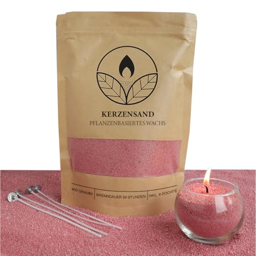 COMFORDER Kerzensand mit Duft und Docht, Aroma Kerzenwachs Granulat, Kerzen selber machen Set, 400g Sandkerzen Wachsgranulat + 4 Kerzendochte (Pink, Rose) von comforder