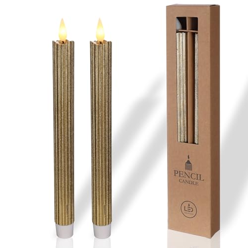 comforder Echtwachs LED Kerzen mit flackernder Flamme (2er Set), elektrische Stabkerzen mit Timerfunktion, (Gold) von comforder