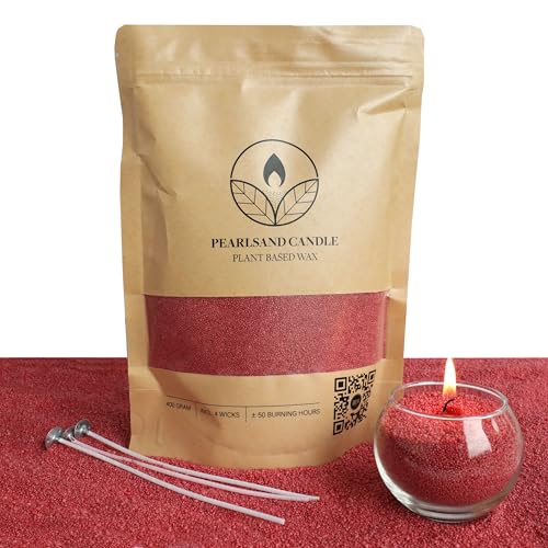 comforder Kerzensand mit Dochten, Wachsgranulat, Kerzen selber machen Set, Pearled Candle, 400g Kerzenwachs Perlen + 4 Kerzendochte (Rot) von comforder