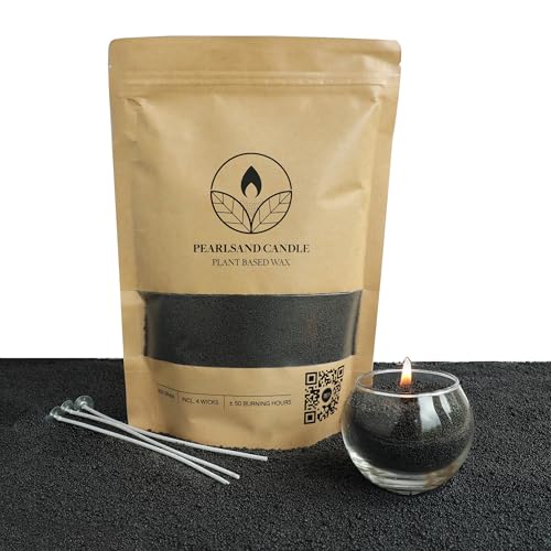 comforder Kerzensand mit Dochten, Wachsgranulat, Kerzen selber machen Set, Pearled Candle, 400g Kerzenwachs Perlen + 4 Kerzendochte (Schwarz) von comforder