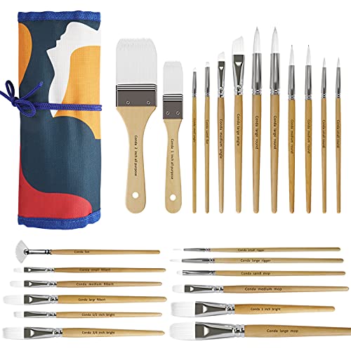 Conda Pinselset - 24 Stück Pinsel, Nylon Acrylfarben Pinsel Set, Hölzernen Griff Pinsel Künstler Set für Aquarell Ölgemälde, Perfektes Malerei Ölfarben Brush Set für Anfänge Kinder Künstler（Farbdruck） von conda