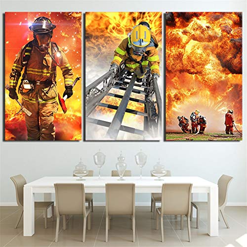 cooci DIY 5D Diamant Malerei Kit 3-Bilder Feuerwehrmänner 60x40cm Diamond Painting Vollbohrer Diamant Stickerei Malerei Crystal Strass Bilder 3-Pictures Kombination Set Wohnzimmer Wanddekoration von cooci