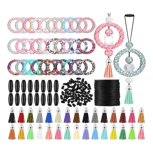 coserori 30 Sets Silikon-Perlenring-Set, 65 mm, runde Silikon-Perlenringe und Schlüsselanhänger-Quasten, Großpackung für DIY-Schlüssel, einfache Installation von coserori