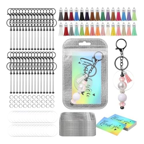 coserori Set mit 30 Acryl-Schlüsselanhängern, blanko, DIY-Schlüsselanhänger, blanko, Quaste, wiederverschließbare Tasche, holografische Dankeskarte, DIY von coserori