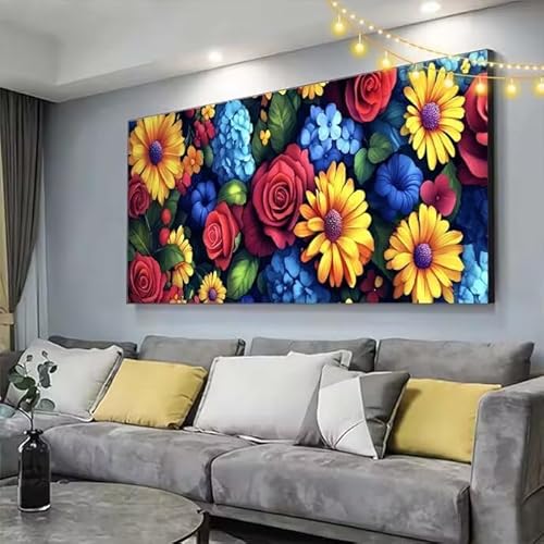 Blume Diamond Painting XXL 150x80cm Diamant Painting Bilder Farbe,5D Vollbohrer Diamant Kunst Malerei Stickerei Kreuzstich DIY Diamond Puzzle Mosaikherstellung Bastelset,Home Dekor Geschenke C356 von cppxinng