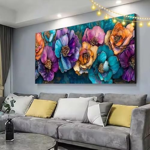 Blume Diamond Painting XXL 150x80cm Diamant Painting Bilder Farbe,5D Vollbohrer Diamant Kunst Malerei Stickerei Kreuzstich DIY Diamond Puzzle Mosaikherstellung Bastelset,Home Dekor Geschenke C362 von cppxinng