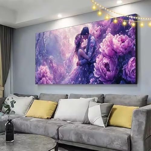 Blume Diamond Painting XXL 150x80cm Diamant Painting Bilder Paar,5D Vollbohrer Diamant Kunst Malerei Stickerei Kreuzstich DIY Diamond Puzzle Mosaikherstellung Bastelset,Home Dekor Geschenke C428 von cppxinng