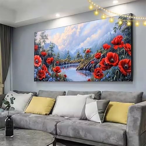 Blume Diamond Painting XXL 180x80cm Diamant Painting Bilder Landschaft,5D Vollbohrer Diamant Kunst Malerei Stickerei Kreuzstich DIY Diamond Puzzle Mosaikherstellung Bastelset,Home Dekor Geschenke C365 von cppxinng