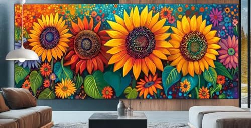 Blume Diamond Painting XXL 70x160cm Diamond Painting Erwachsene Sonnenblume,Diamant Malerei Full Round Kristall Malen Nach Zahlen,Kreuzstich Mosaik Bastelset Set,Home Dekor Geschenke für Frauen K67 von cppxinng