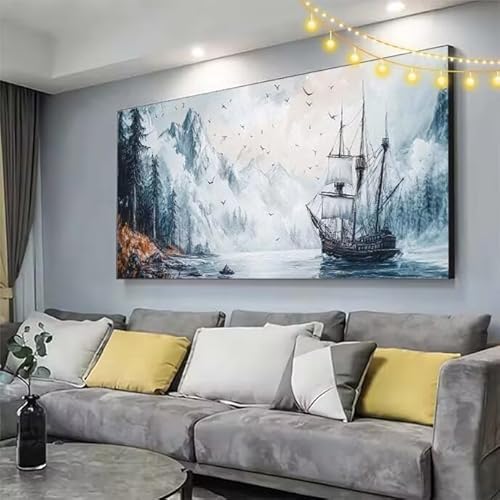 Boot Diamond Painting XXL 130x70cm Diamant Painting Bilder Winter,5D Vollbohrer Diamant Kunst Malerei Stickerei Kreuzstich DIY Diamond Puzzle Mosaikherstellung Bastelset,Home Dekor Geschenke C142 von cppxinng