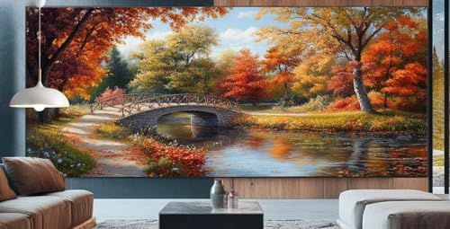 Brücke Diamond Painting XXL 100x250cm Diamond Painting Erwachsene Wald,Diamant Malerei Full Round Kristall Kunst Malen Nach Zahlen,Kreuzstich Mosaik Bastelset Set,Home Dekor Geschenke für Frauen J74 von cppxinng