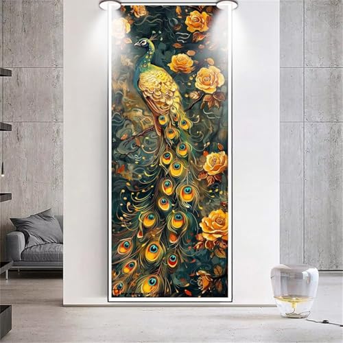 Diamond Painting Blume Pfau，Diamond Painting Erwachsene Groß XXL 50x120cm，Diamant Painting eckige steine Bilder，Diamond Art zubehör cross stitch kit，diamond Stickerei set Home Wand Dekor Gifts F60 von cppxinng