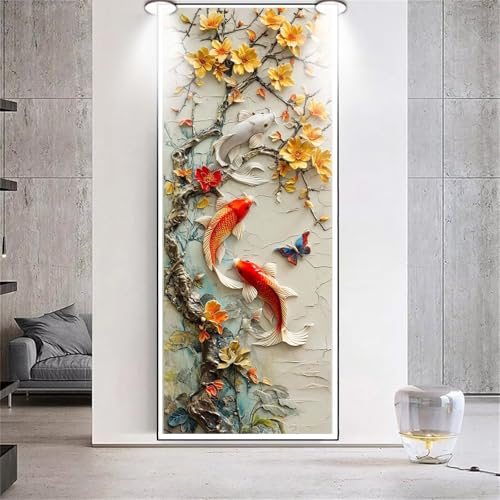 Diamond Painting Blumen Koi Fische，Diamond Painting Erwachsene Groß XXL 60x150cm，Diamant Painting eckige steine Bilder，Diamond Art zubehör cross stitch kit，diamond Stickerei set Home Wand Dekor G91 von cppxinng