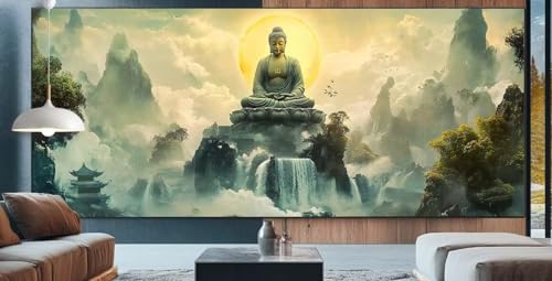 Diamond Painting Buddha Diamond Painting Kinder Mond Malen Nach Zahlen mit Round Steine Zubehör,DIY Diamant Kunst Malerei Stickerei Set Mosaik Basteln Mädchen,Home Deko Geschenke Männer 40x100cm L42 von cppxinng