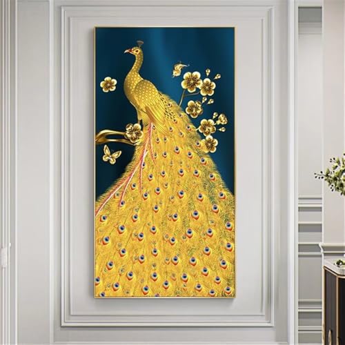 Diamond Painting Gelb Pfau，Diamond Painting Erwachsene Groß XXL 100x250cm，Diamant Painting Round steine Bilder，Diamond Art zubehör cross stitch kit，diamond Stickerei set Home Wand Dekor Gifts I1 von cppxinng