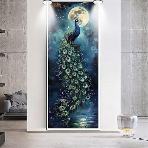 Diamond Painting Großes XXL 100x200cm Diamant Painting Bilder Mond Pfau Diamond Art Erwachsene DIY Full Square Diamant Kunst Malerei zubehör Set Kreuzstich Bilder Home Wand Dekor Geschenk G52 von cppxinng