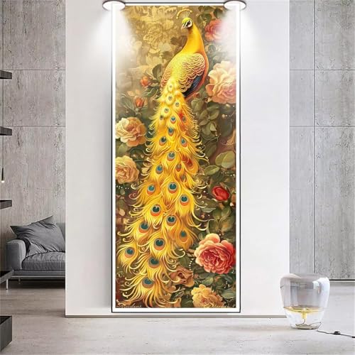 Diamond Painting Großes XXL 55x130cm Diamant Painting Bilder Gelb Pfau Diamond Art Erwachsene DIY Full Square Diamant Kunst Malerei Stickerei zubehör Set Kreuzstich Bilder Home Wand Dekor Geschenk F91 von cppxinng