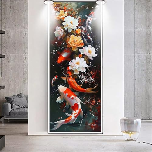 Diamond Painting Großes XXL 70x130cm Diamant Painting Bilder Blumen Koi Fische Diamond Art Erwachsene DIY Full Square Diamant Kunst Malerei zubehör Set Kreuzstich Bilder Home Wand Dekor Geschenk G71 von cppxinng