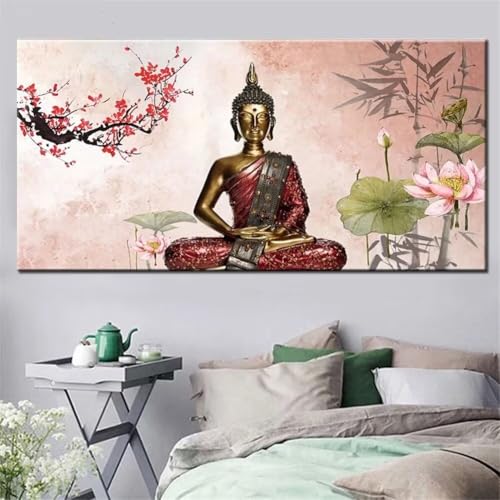 Diamond Painting Großes XXL 70x130cm Diamant Painting Bilder Buddha Blume Diamond Art Erwachsene DIY Full Round Diamant Kunst Malerei zubehör Set Kreuzstich Bilder Home Wand Dekor Geschenk I85 von cppxinng