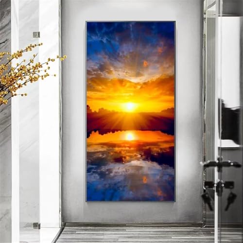 Diamond Painting Großes XXL 70x130cm Diamant Painting Bilder Sonnenuntergang Landschaft Diamond Art Erwachsene DIY Full Round Diamant Malerei zubehör Set Kreuzstich Bilder Home Dekor Geschenk J21 von cppxinng