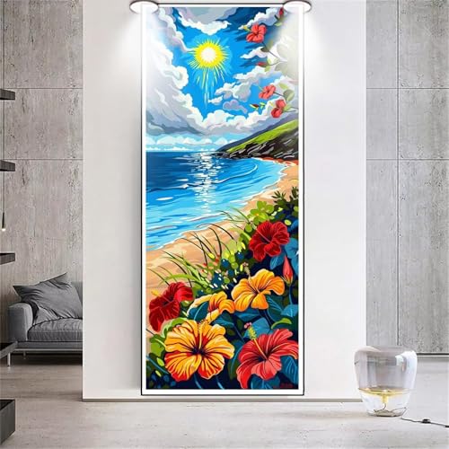 Diamond Painting Großes XXL 70x130cm Diamant Painting Bilder Strand Blumen Diamond Art Erwachsene DIY Full Round Diamant Kunst Malerei zubehör Set Kreuzstich Bilder Home Wand Dekor Geschenk H95 von cppxinng