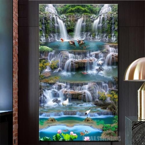 Diamond Painting Großes XXL 70x130cm Diamant Painting Bilder Wasserfall Landschaft Diamond Art Erwachsene DIY Full Round Diamant Malerei zubehör Set Kreuzstich Bilder Home Wand Dekor Geschenk I47 von cppxinng