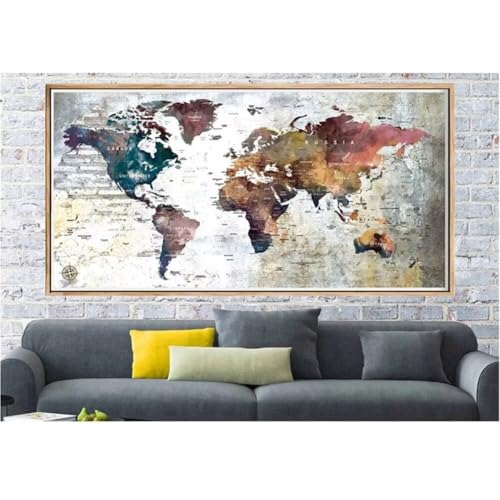 Diamond Painting Großes XXL 70x130cm Diamant Painting Bilder Weltkarte Diamond Art Erwachsene DIY Full Round Diamant Kunst Malerei Stickerei zubehör Set Kreuzstich Bilder Home Wand Dekor Geschenk I40 von cppxinng