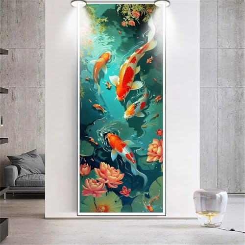 Diamond Painting Großes XXL 80x150cm Diamant Painting Bilder Blumen Koi Fische Diamond Art Erwachsene DIY Full Square Diamant Kunst Malerei zubehör Set Kreuzstich Bilder Home Wand Dekor Geschenk G73 von cppxinng