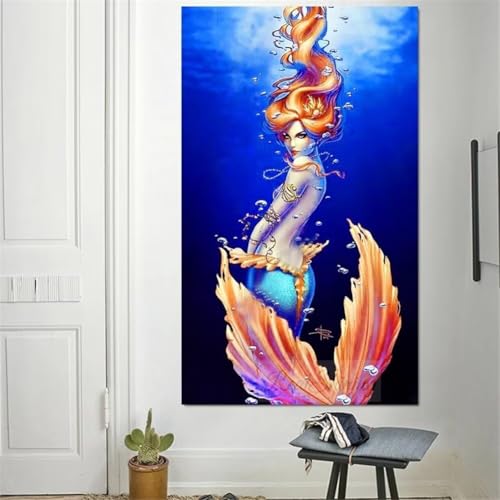 Diamond Painting Großes XXL 90x160cm Diamant Painting Bilder Zeichentrick-Meerjungfrau Diamond Art Erwachsene DIY Full Round Diamant Malerei zubehör Set Kreuzstich Bilder Home Wand Dekor Geschenk J24 von cppxinng