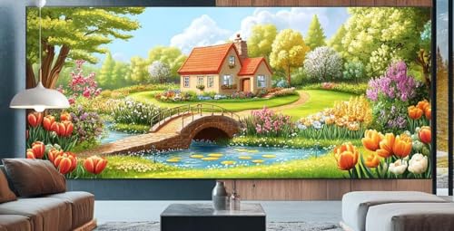 Diamond Painting Hütte Diamond Painting Kinder Garten Malen Nach Zahlen mit Round Steine Zubehör,DIY Diamant Kunst Malerei Stickerei Set Mosaik Basteln Mädchen,Home Deko Geschenke Männer 70x130cm E54 von cppxinng