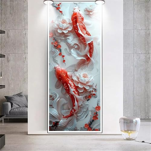 Diamond Painting Koi-Fische，Diamond Painting Erwachsene Groß XXL 50x120cm，Diamant Painting eckige steine Bilder，Diamond Art zubehör cross stitch kit，diamond Stickerei set Home Wand Dekor Gifts G54 von cppxinng