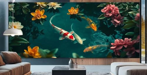 Diamond Painting Koi-Fische Diamond Painting Kinder Blume Malen Nach Zahlen mit Round Steine Zubehör,DIY Diamant Kunst Malerei Set Mosaik Basteln Mädchen,Home Deko Geschenke Männer 70x130cm E3 von cppxinng