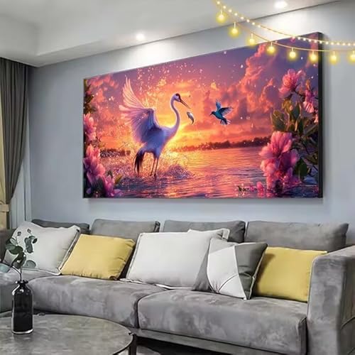 Diamond Painting Kran Diamond Painting Kinder Sonnenuntergang Malen Nach Zahlen mit Eckige Steine Zubehör,DIY Diamant Malerei Puzzle Stickerei Mosaik Bastelset Erwachsene,Deko Geschenke 160x90cm C322 von cppxinng