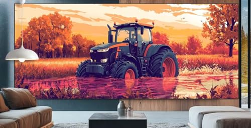 Diamond Painting Landschaft Diamond Painting Kinder Traktor Malen Nach Zahlen mit Round Steine Zubehör,DIY Diamant Kunst Malerei Set Mosaik Basteln Mädchen,Home Deko Geschenke Männer 30x80cm K36 von cppxinng