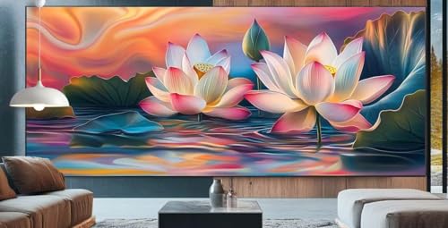 Diamond Painting Lotus Diamond Painting Erwachsene Groß XXL 90x200cm Diamant Painting Bilder Blume,Full Square Diamant Kunst Malerei Stickerei Kreuzstich Set Home Wand Dekor Geschenke für Frauen E65 von cppxinng