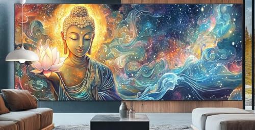 Diamond Painting Lotus Diamond Painting Erwachsene Groß XXL 90x200cm Diamant Painting Bilder Buddha-Statuen,Full Square Diamant Kunst Malerei Stickerei Kreuzstich Set Home Dekor Geschenke Frauen E56 von cppxinng