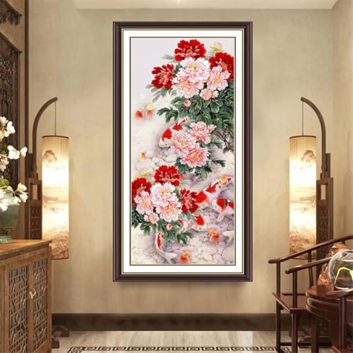 Diamond Painting Pfingstrose Blume，Diamond Painting Erwachsene Groß XXL 100x250cm，Diamant Painting Round steine Bilder，Diamond Art zubehör cross stitch kit，diamond Stickerei set Home Wand Dekor I95 von cppxinng