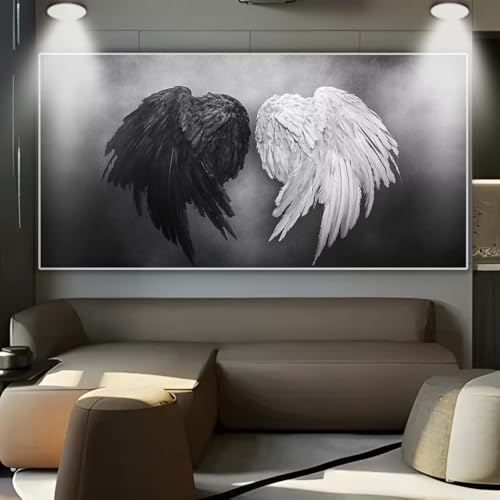 Diamond Painting Schwarz und weiß Flügel，Diamond Painting Erwachsene Groß XXL 100x250cm，Diamant Painting eckige steine Bilder，Diamond Art zubehör cross stitch kit，diamond Stickerei set Home Dekor D10 von cppxinng