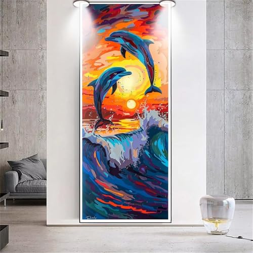 Diamond Painting Sonnenuntergang Delphin，Diamond Painting Erwachsene Groß XXL 90x200cm，Diamant Painting eckige steine Bilder，Diamond Art zubehör cross stitch kit，diamond Stickerei set Home Dekor F71 von cppxinng