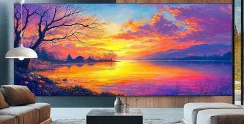 Diamond Painting Sonnenuntergang Diamond Painting Erwachsene Groß XXL 100x250cm Diamant Painting Bilder See,Full Square Diamant Kunst Malerei Stickerei Kreuzstich Set Home Dekor Geschenke Frauen F9 von cppxinng