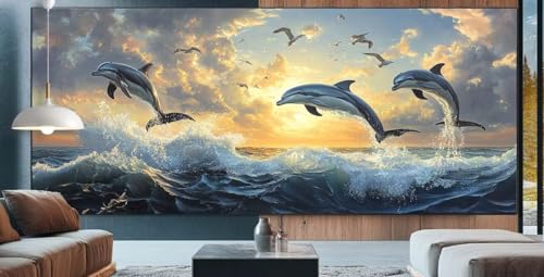 Diamond Painting Sonnenuntergang Diamond Painting Erwachsene Groß XXL 90x200cm Diamant Painting Bilder Delphin,Full Square Diamant Kunst Malerei Stickerei Kreuzstich Set Home Dekor Geschenke Frauen F7 von cppxinng