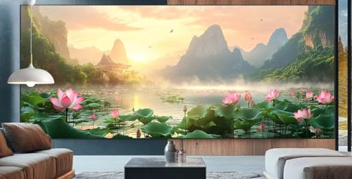 Diamond Painting Sonnenuntergang Diamond Painting Erwachsene Groß XXL 90x200cm Diamant Painting Bilder Lotus,Full Square Diamant Kunst Malerei Stickerei Kreuzstich Set Home Dekor Geschenke Frauen F15 von cppxinng