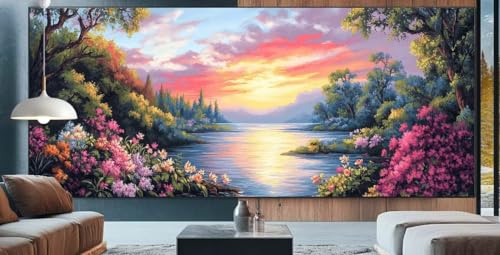 Diamond Painting Sonnenuntergang Diamond Painting Kinder Landschaft Diamond Painting Erwachsene 100x200cm Diamant Painting Bilder mit Eckige Diamond Painting Zubehör,Home Deko Geschenke für Männer E85 von cppxinng