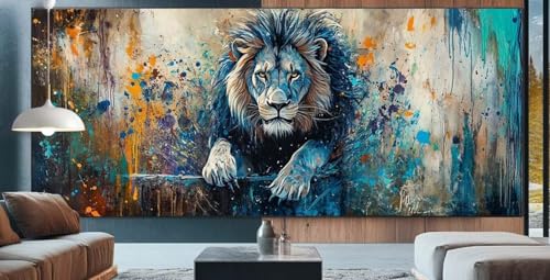 Diamond Painting Tier Diamond Painting Kinder Löwe Malen Nach Zahlen mit Round Steine Zubehör,DIY Diamant Kunst Malerei Stickerei Set Mosaik Basteln Mädchen,Home Deko Geschenke für Männer 70x130cm K1 von cppxinng