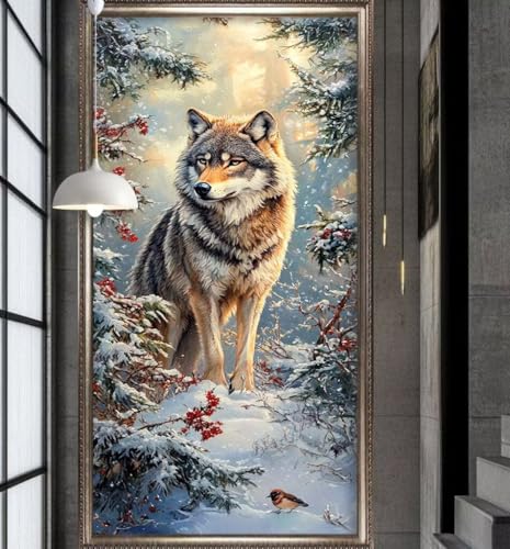 Diamond Painting Winter Diamond Painting Kinder Wolf Diamond Painting Erwachsene 80x150cm Diamant Painting Bilder mit Eckige Diamond Painting Zubehör,Home Wand Deko Wohnzimmer Geschenke für Männer K31 von cppxinng