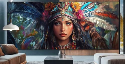 Indische Schönheit Diamond Painting XXL 100x250cm Diamond Painting Erwachsene Feder,Diamant Malerei Full Round Kristall Malen Nach Zahlen,Kreuzstich Mosaik Bastelset Set,Dekor Geschenke für Frauen L31 von cppxinng